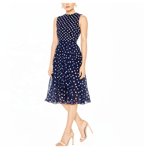 Luopeita 2024 Summer Women's Polka Dot Round neck Sleeveless Lace-up Pleated Dress Elegant Fashion Women's Clothing Design Luopeita 2024 Summer Women's Polka Dot Round neck Sleeveless Lace-up Pleated Dress Elegant Fashion Women's Clothing Design