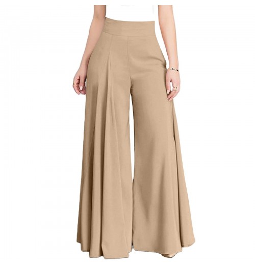 Ladies' Straight Fit Elastic Waist Wide Leg Office Pants for Women Ladies' Straight Fit Elastic Waist Wide Leg Office Pants for Women