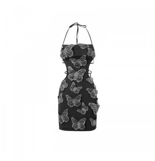 SF SF6D08 Custom High Quality Hollow Out Summer Dresses Women Halter Mini Dress 100% Polyester Butterfly Black Women Sexy Dress SF SF6D08 Custom High Quality Hollow Out Summer Dresses Women Halter Mini Dress 100% Polyester Butterfly Black Women Sexy Dress
