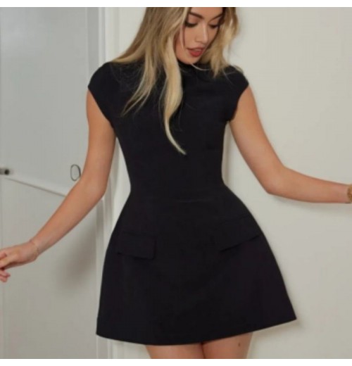 Wholesale Hotselling Fashionable Clothing Summer Casual Elegant A Line Solid Color Round Neck Short Dress Women's Dresses Wholesale Hotselling Fashionable Clothing Summer Casual Elegant A Line Solid Color Round Neck Short Dress Women's Dresses
