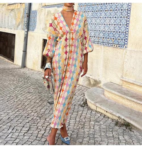Women Summer Casual Boho Dresses Half Short Sleeve Flowy Swing Beach Dress V Neck Maxi Party Dress Printed Women Summer Casual Boho Dresses Half Short Sleeve Flowy Swing Beach Dress V Neck Maxi Party Dress Printed