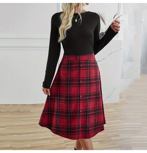 Wholesale Dresses Women Lady Elegant Casual Office Lady Clothing Spring And Autumn Casual Dress Red Plaid High Waist Skirt Wholesale Dresses Women Lady Elegant Casual Office Lady Clothing Spring And Autumn Casual Dress Red Plaid High Waist Skirt