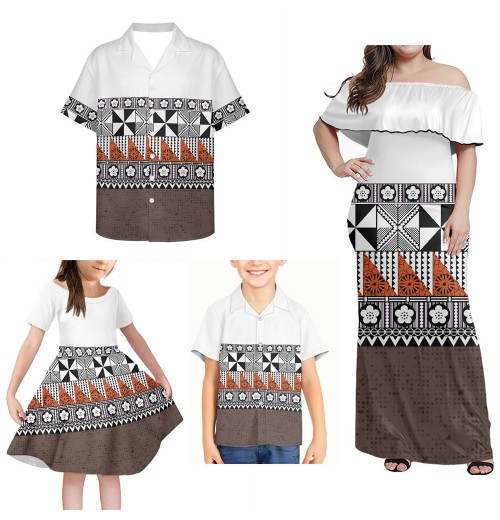 Polynesian Tribal Pattern Family Set 4pcs Hibiscus Women Bodycon Dress Summer Beach Men And Boys Shirt Gril Dress Polynesian Tribal Pattern Family Set 4pcs Hibiscus Women Bodycon Dress Summer Beach Men And Boys Shirt Gril Dress