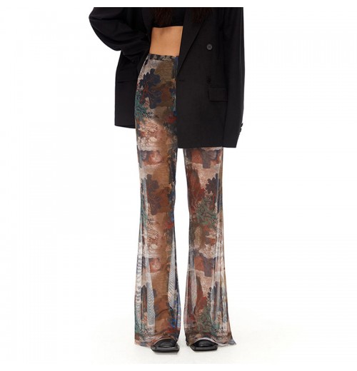 Cotton Summer Straight Fit Print Wide Leg Casual Women's Trousers with Customizable Patchwork Design Cotton Summer Straight Fit Print Wide Leg Casual Women's Trousers with Customizable Patchwork Design