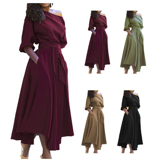 MOTE-AC119 High Quality Elegant Casual Dresses Off Shoulder Solid Color Dress For Women And Ladies MOTE-AC119 High Quality Elegant Casual Dresses Off Shoulder Solid Color Dress For Women And Ladies